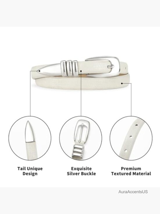 Faux Leather Skinny Belt with Silver Buckle - Versatile for Casual & Formal Wear main image 5